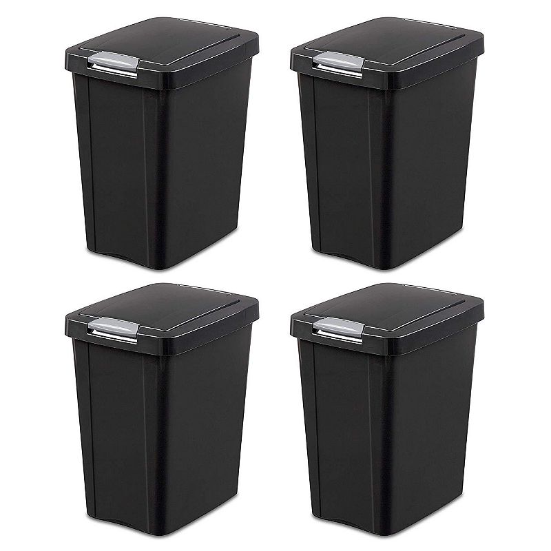 Sterilite 7.5 Gallon Touchtop Wastebasket With Titanium Latch， Black (4 Pack)