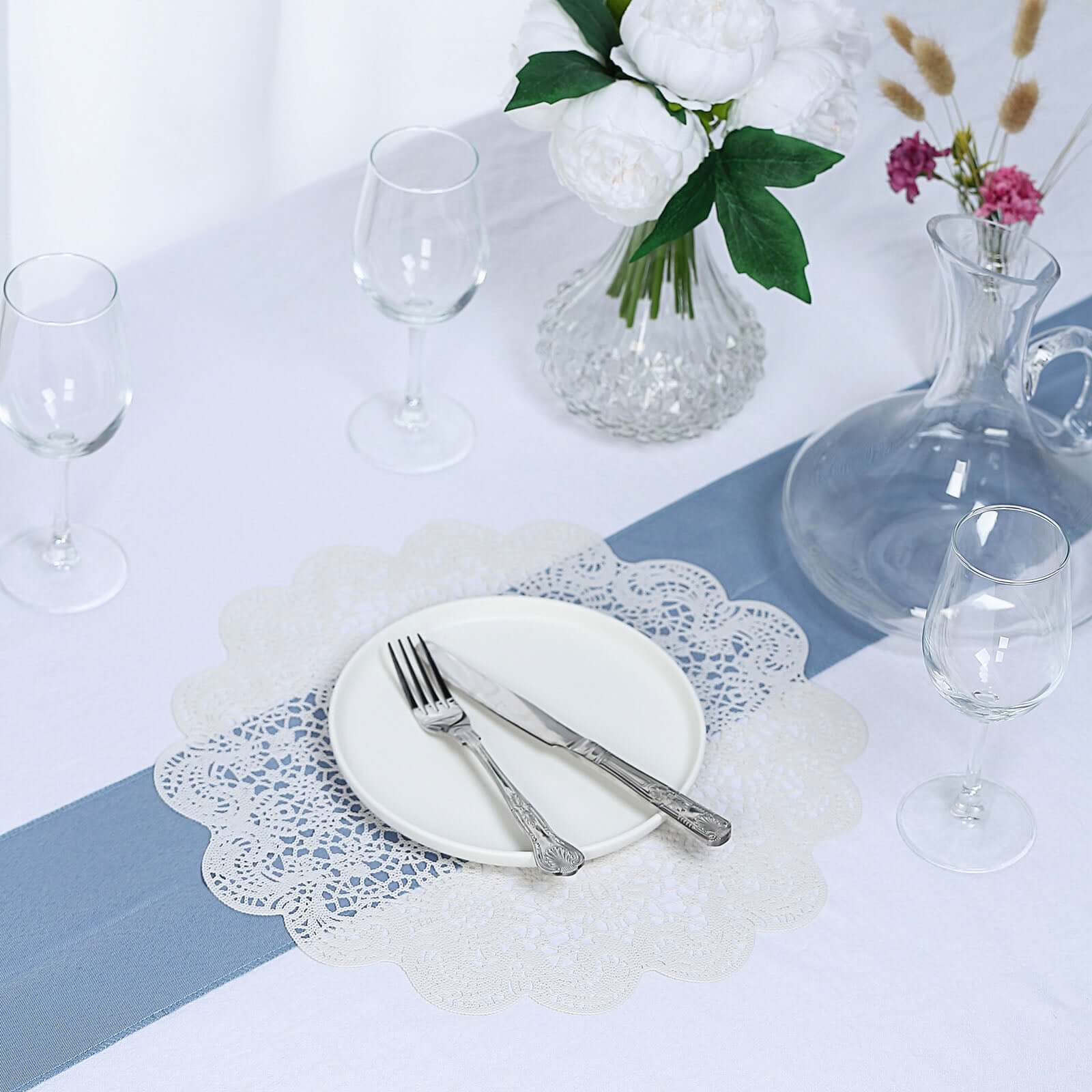 6 Pack White Vintage Floral Lace Vinyl Placemats, Non-Slip Dining Table Mats 15