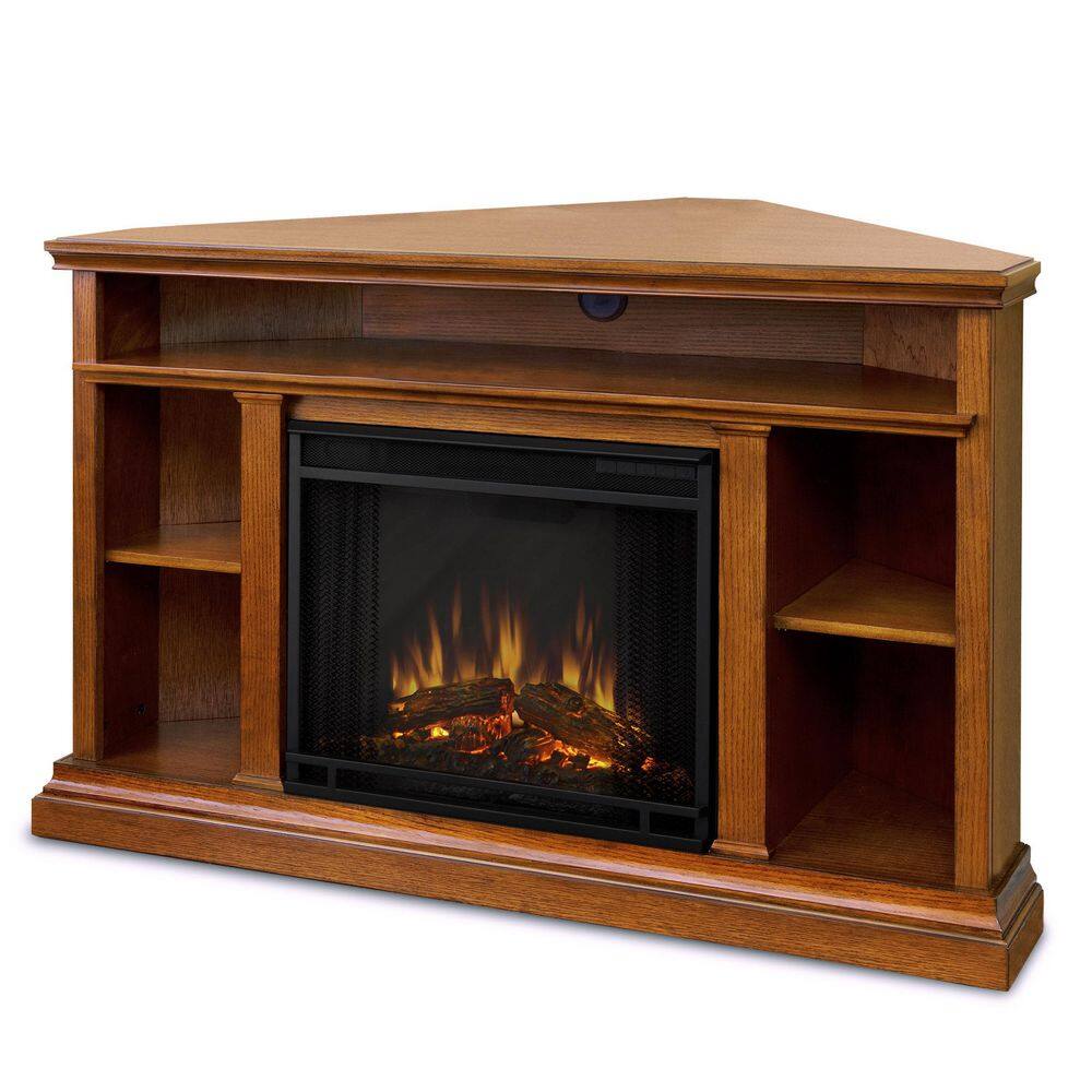 Real Flame Churchill 51 in. Corner Media Console Electric Fireplace in Oak 3750E-O