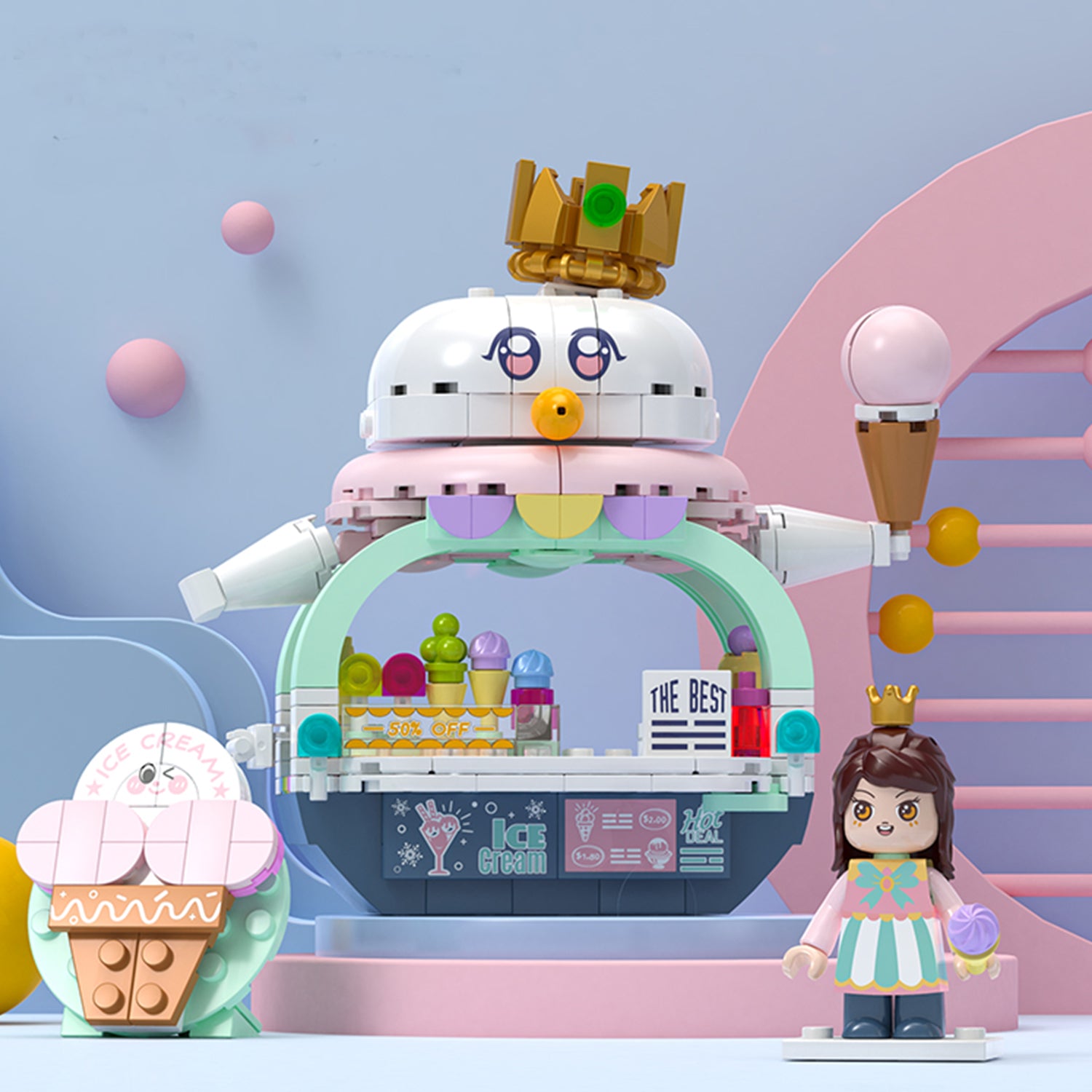 Girls Ice Cream Shop Building Set Beach Ice Cream Dessert Shop Building Blocks Toys Creative Gifts for Girls Friends 6-12 Years and Up (304 Pieces)