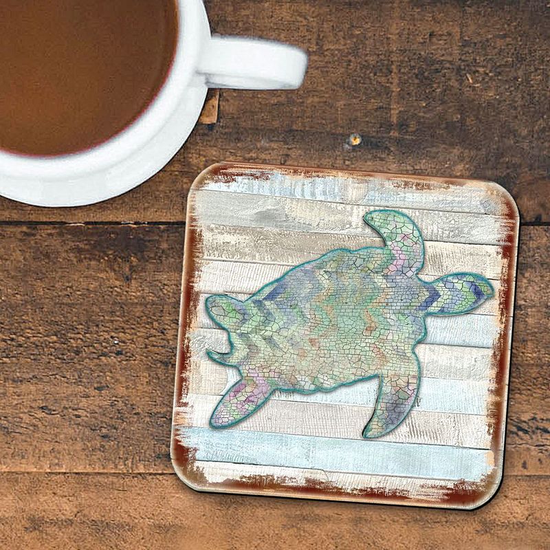 Sea Turtle Coastal Wooden Cork Coasters Gift Set of 4 by Nature Wonders