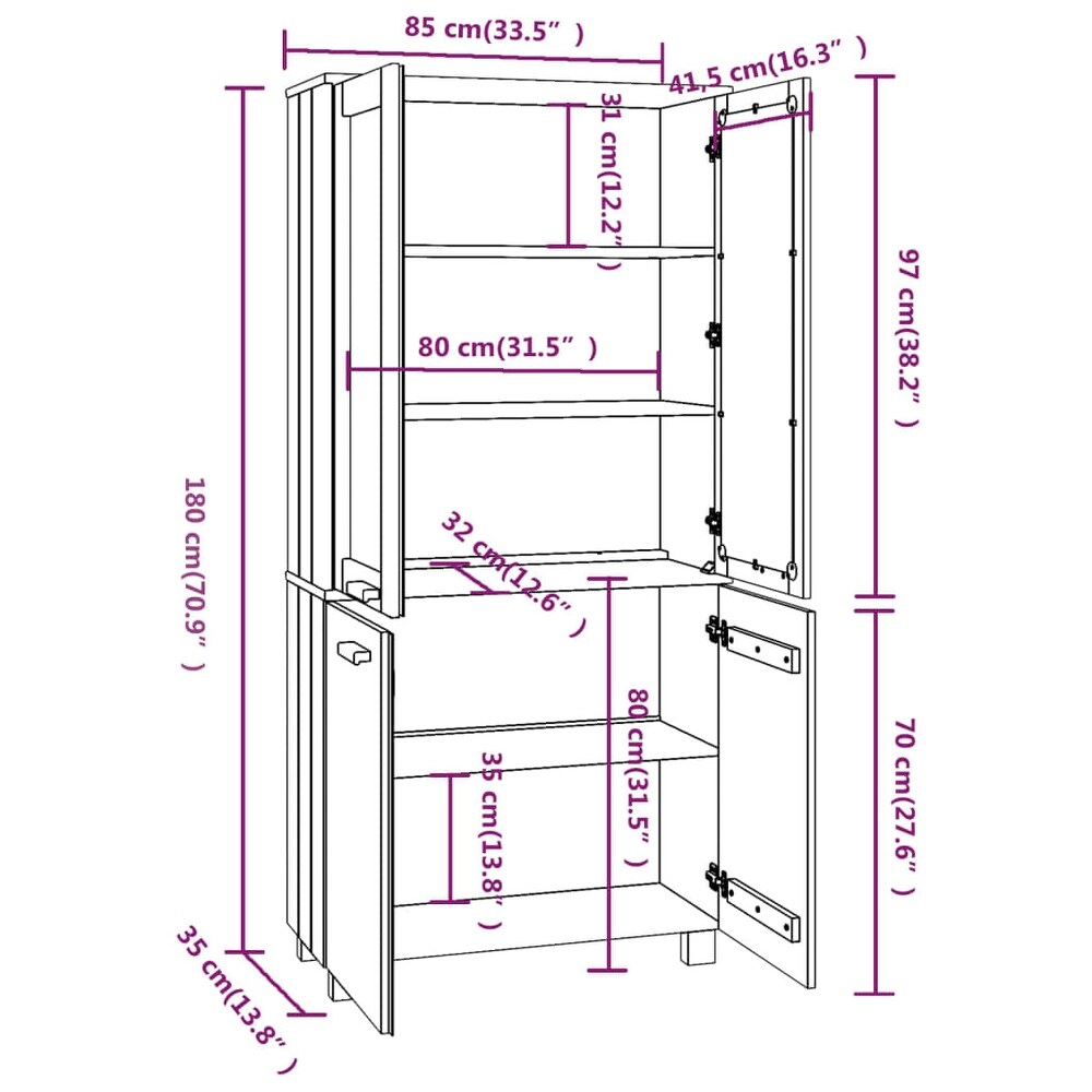 vidaXL Drawer Cabinet Display Cabinet for Living Room HAMAR Solid Wood Pine   33.5\