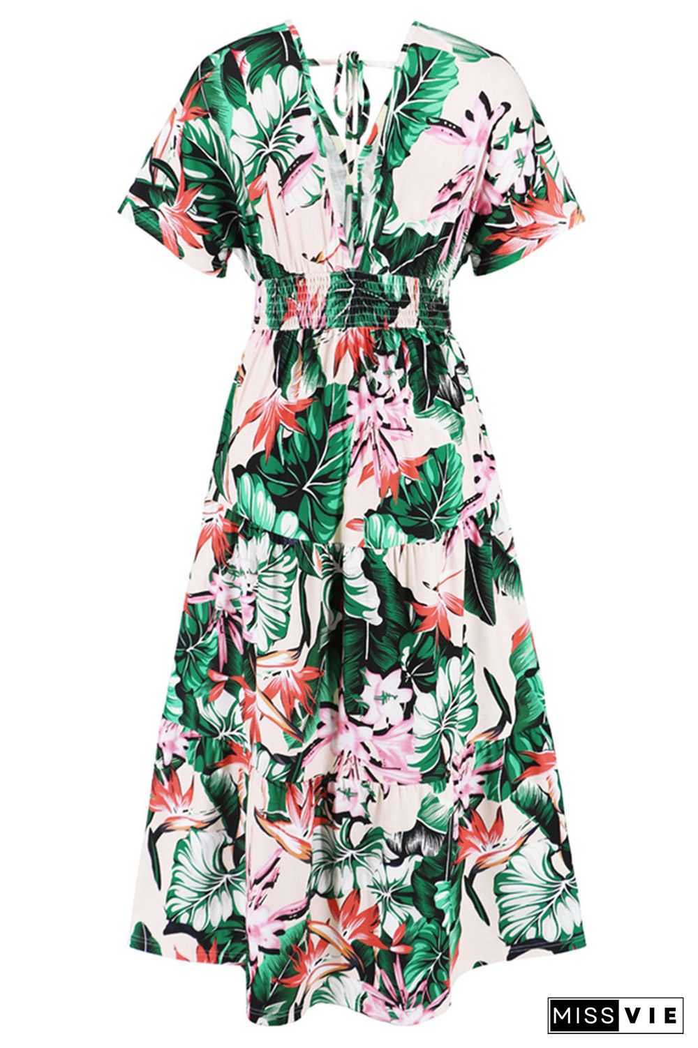 V Neck Short Sleeves Floral Print Dress