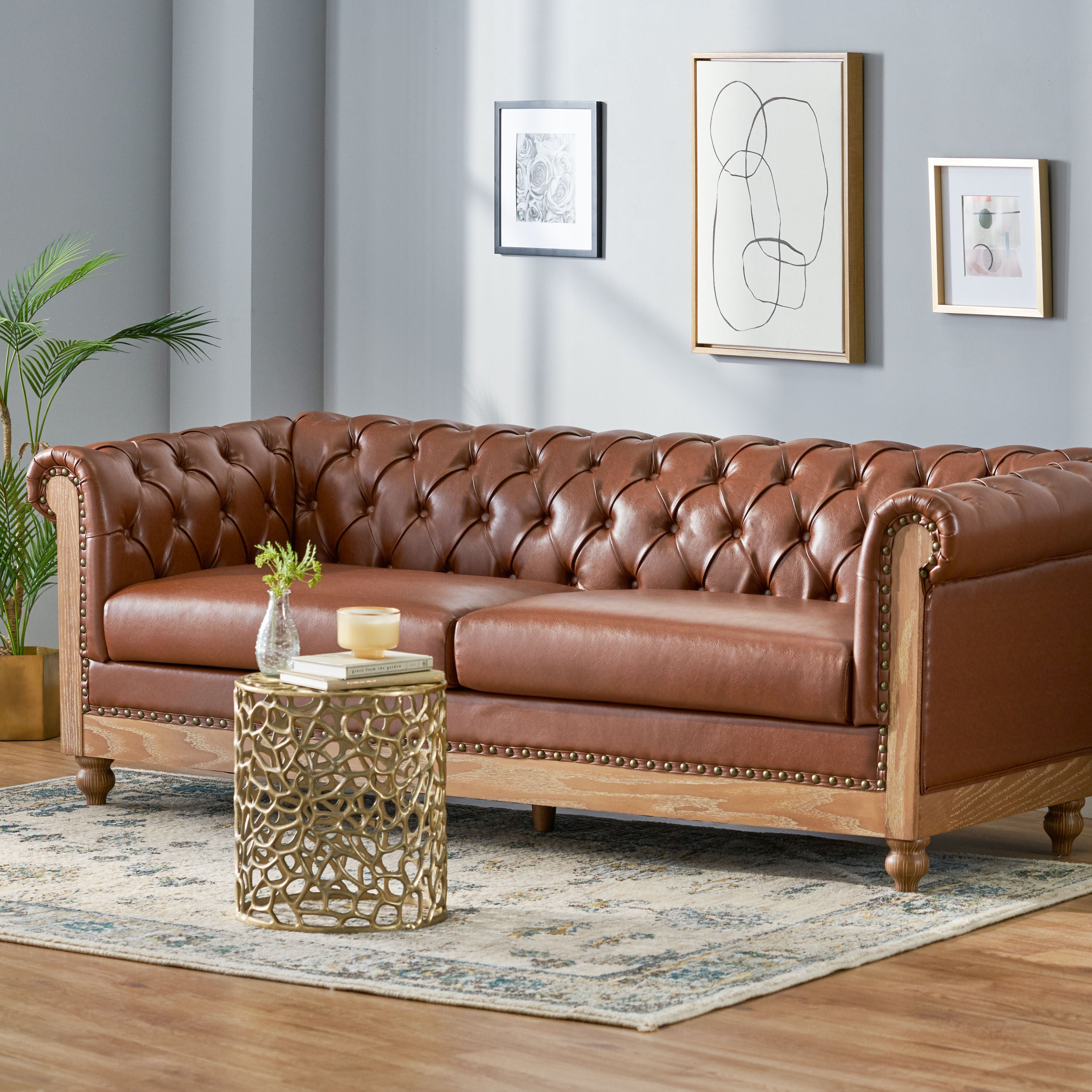 Kinzie Chesterfield Tufted 3 Seater Sofa with Nailhead Trim