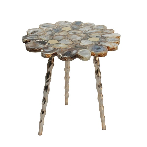 Gold Agate and Brass Inlay with Twisted Legs Side Table