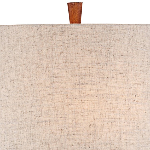 Tall Set Of 2 Brown Wood Oatmeal Tapered Drum Shade For Bedroom Living Room Bedside