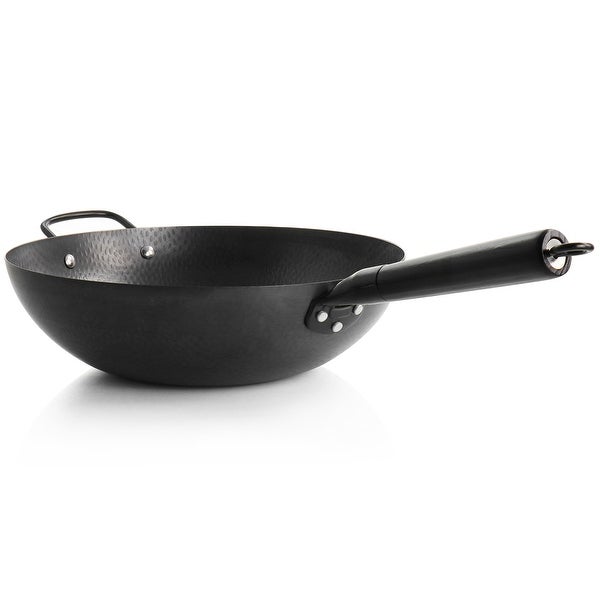 13 Inch Heavy Gauge Carbon Steel Wok in Black