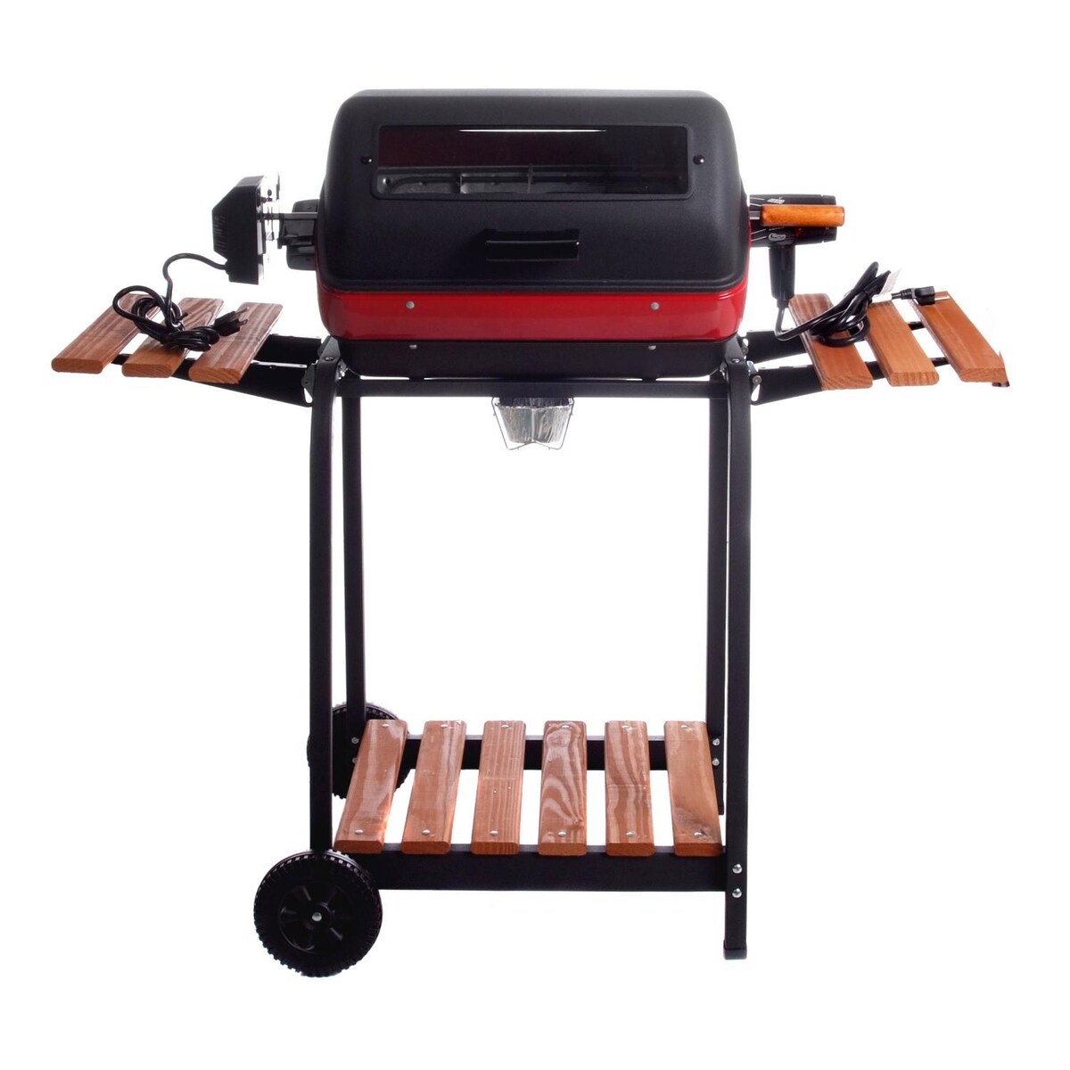 Americana by Meco 1500 Watt Electric Grill With Rotisserie， Easy View Window And Fold Down Side Tables