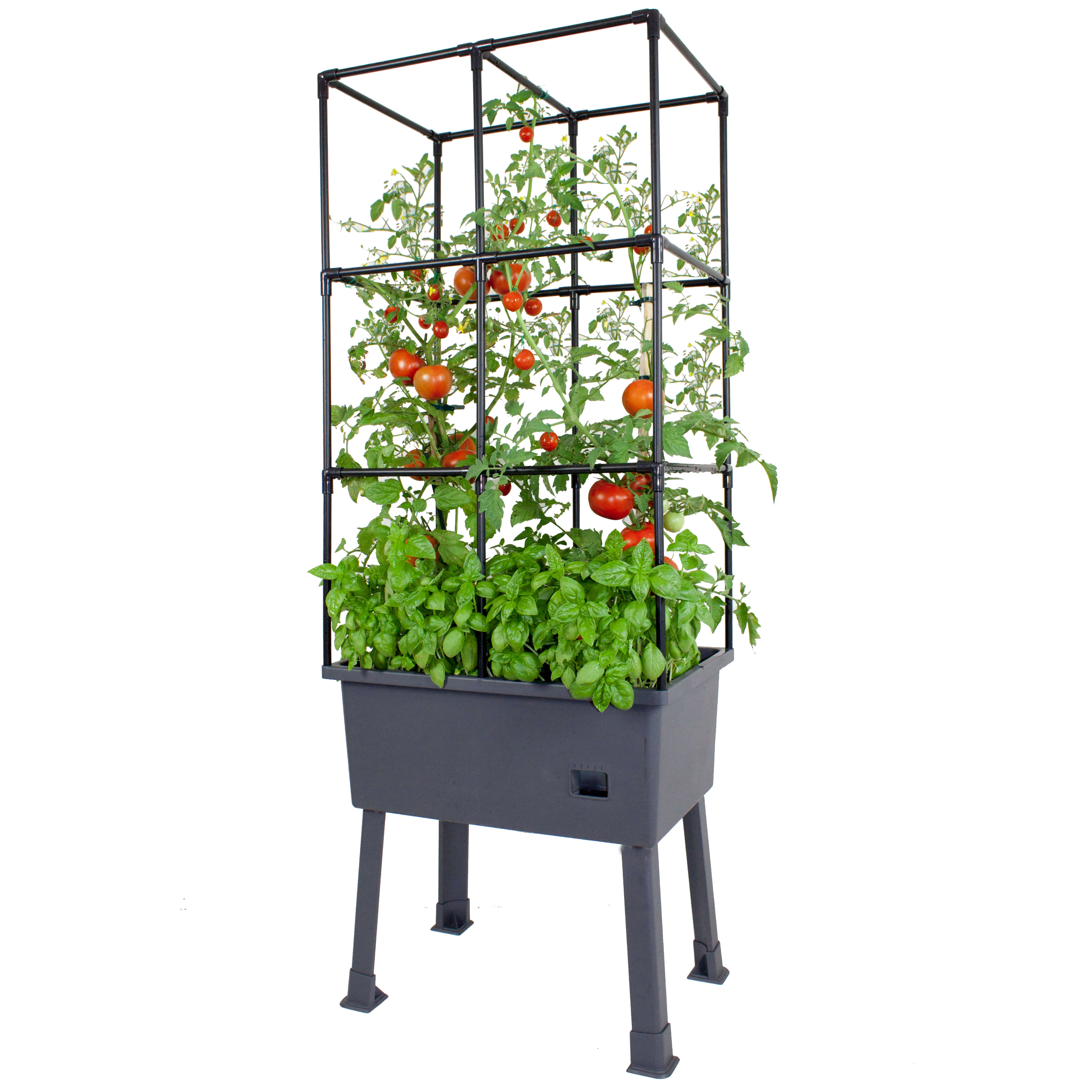 Frame It All Patio Ideas - 15.75" x 23.5" x 63" Self-Watering Elevated Planter with Trellis Frame and Greenhouse Cover