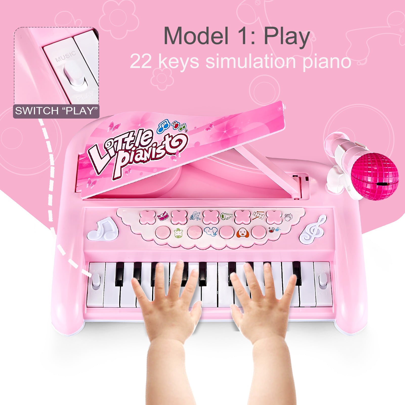 First Birthday Toddler Piano Toys for 1 Year Old Girls， Baby Musical Keyboard 22 Keys Kids Age 1 2 3 Play Instrument with Microphone