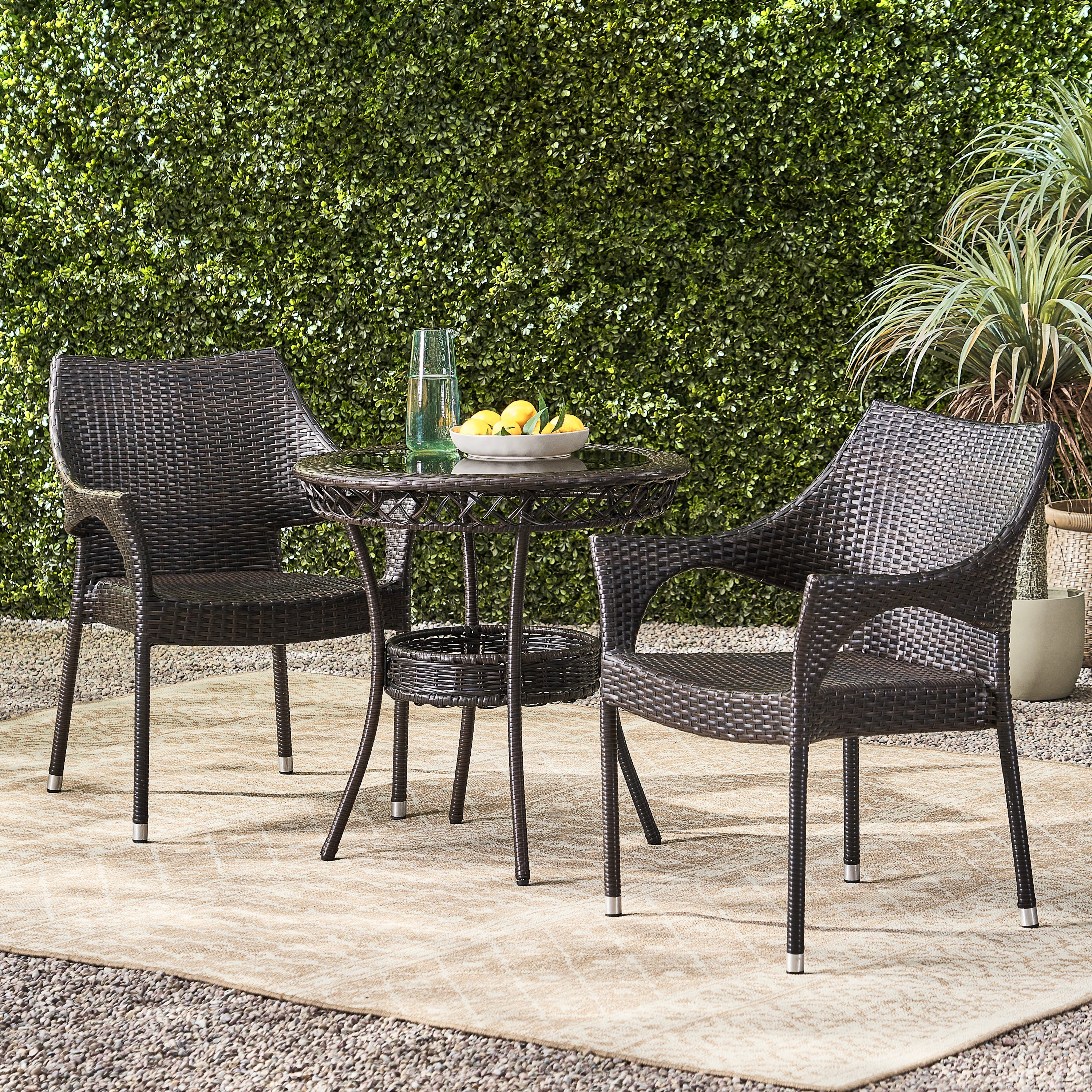 Del Mar Outdoor 3pc Multibrown Wicker Bistro Set