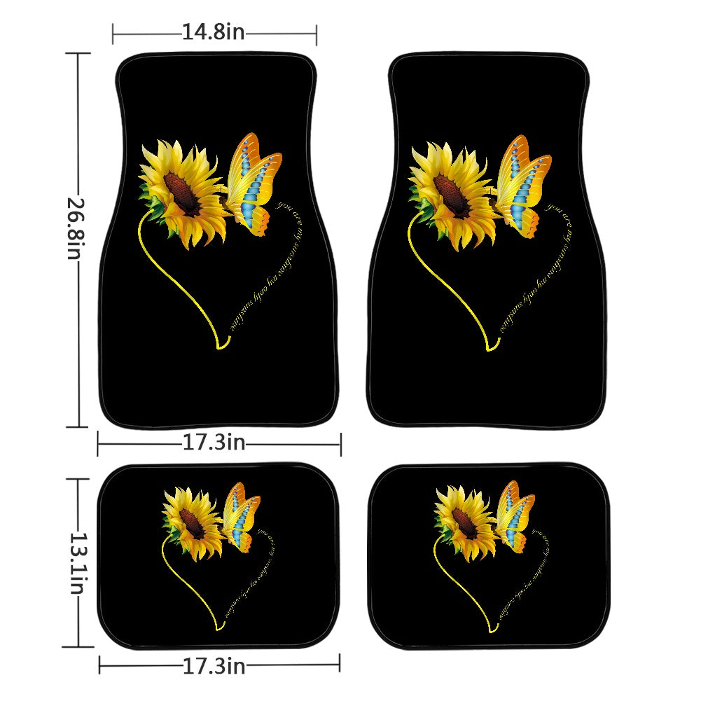 Xoenoiee Auto Carpet Sunflower and Butterfly in Heart Shape Design Universal Fit Car Floor Mats All Weather Protection Fit for Sedan， SUVs， Truck， Vans Set of 4， Black