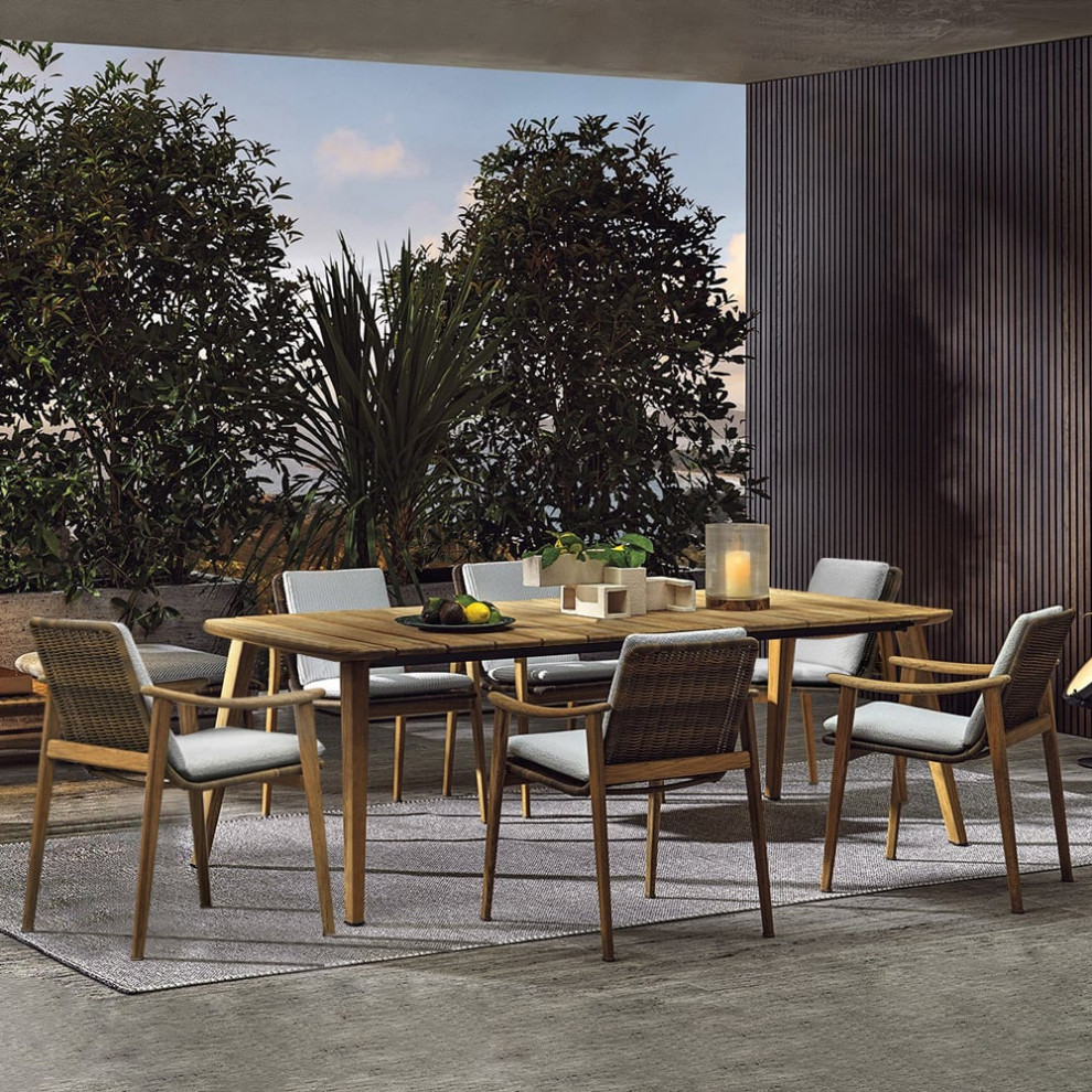 7 Pieces Outdoor Patio Dining Set with Teak Wood Table and Chair   Midcentury   Outdoor Dining Sets   by Homary International Limited  Houzz