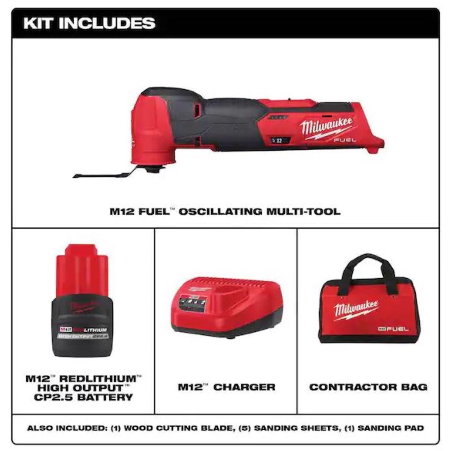 MW M12 Fuel 2.5 amps 12 V Cordless Oscillating Multi-Tool Kit