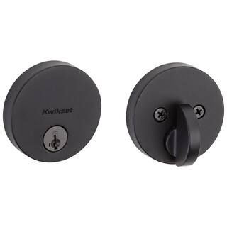 Kwikset Uptown Low Profile Iron Black Round Contemporary Single Cylinder Deadbolt Featuring SmartKey Security 258RDT514SMT