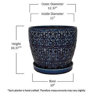 Trendspot 12 in. Dia Blue Mediterranean Bell Ceramic Planter Decorative Pots CR11403S-120A