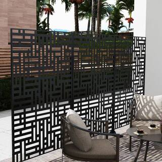 Uixe 76 in. Galvanized Steel Garden Fence Outdoor Privacy Screen Garden Screen Panels OS0004-Black-1