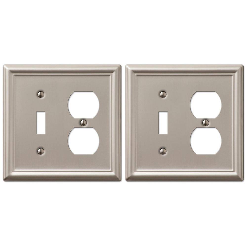 AMERELLE Ascher 2 Gang 1-Toggle and 1-Duplex Steel Wall Plate - Brushed Nickel (2-Pack) 149TDBN-2