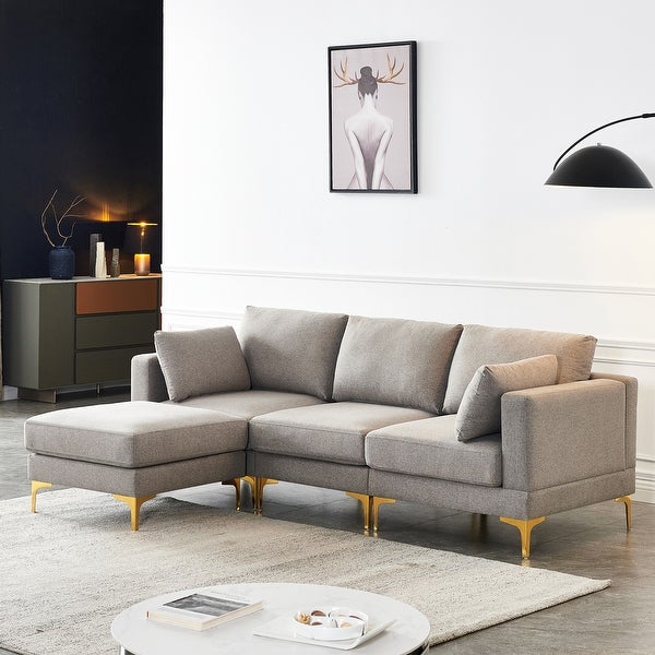 4-Piece Modern Fabric Modular L-Shaped Sectional Sofa with Ottoman