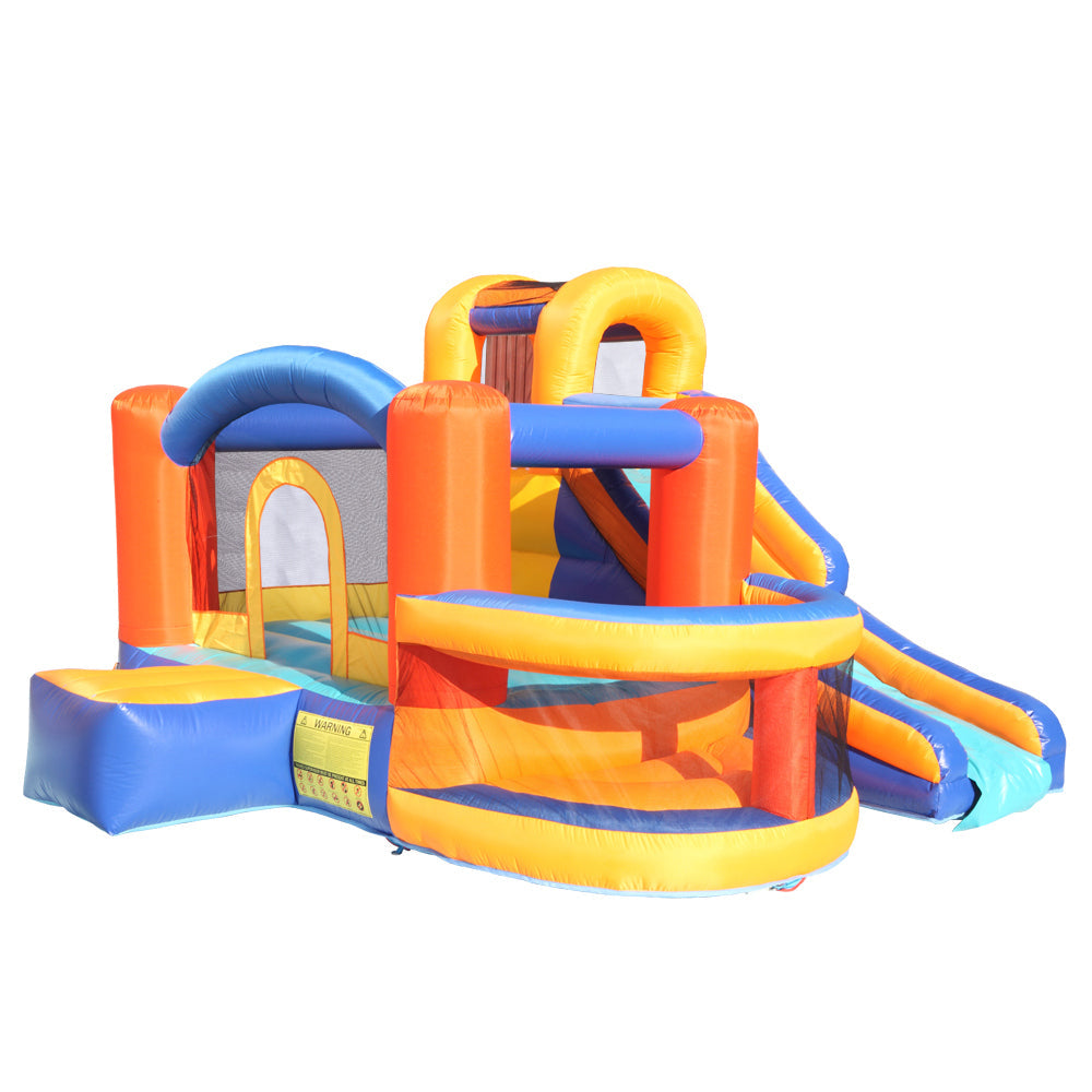 Children's inflatable bounce house, 420D thickened Oxford cloth PVC bouncy castle (trampoline slide ocean ball area ball frame with three balls) without blower - orange blue