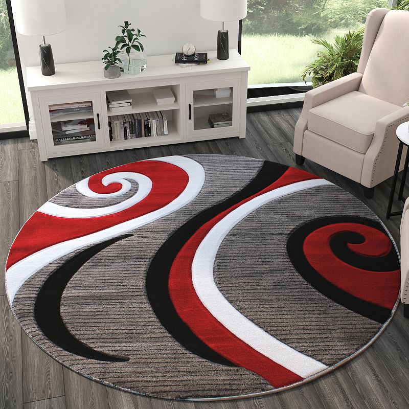 Masada Rugs Masada Rugs Sophia Collection 8'x8' Round Modern Contemporary Hand Sculpted Area Rug in Red