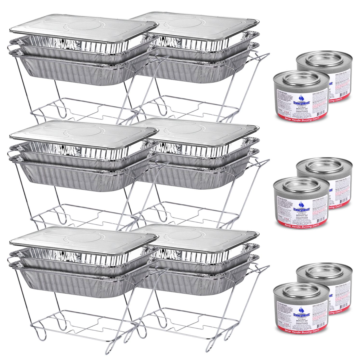 Disposable Chafing Dish Buffet Set - Set of 6 / 36pc - Half-Sized Catering Chafers and Buffet Warmers， Buffet Server， Food Warmers for Parties， Catering Supplies for Party - Includes Fuel Cans