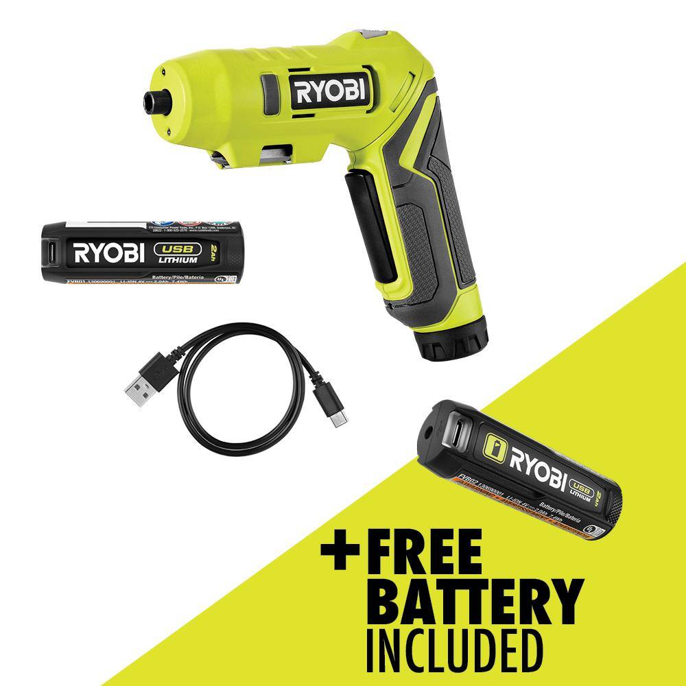 RYOBI USB Lithium Screwdriver Kit with FREE USB Lithium 2.0 Ah Lithium Rechargeable Battery FVD50K-FVB02