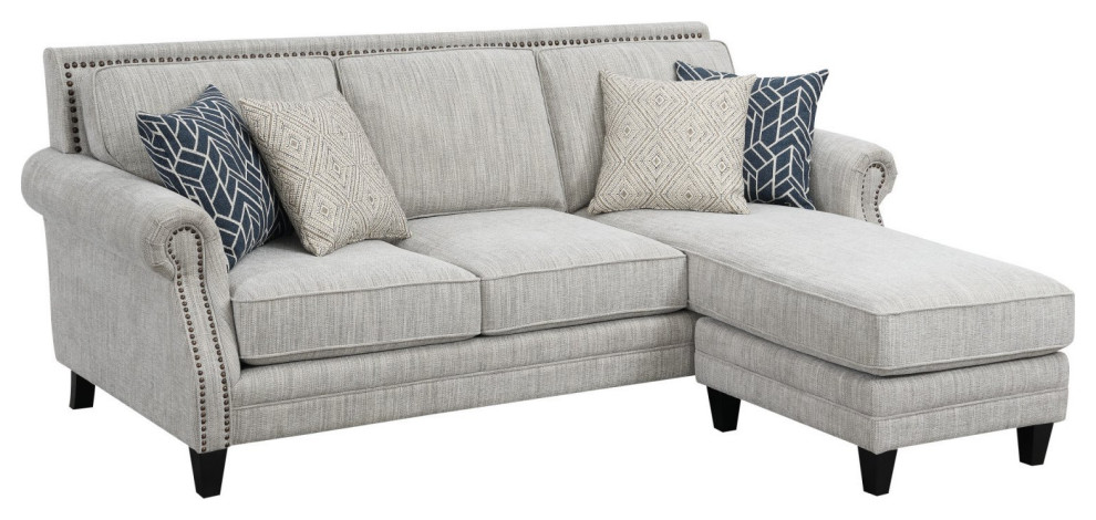 Modern Sectional Sofa  Cushioned Polyester Seat With Nailhead Trim  Malted Milk   Transitional   Sectional Sofas   by Declusia  Houzz