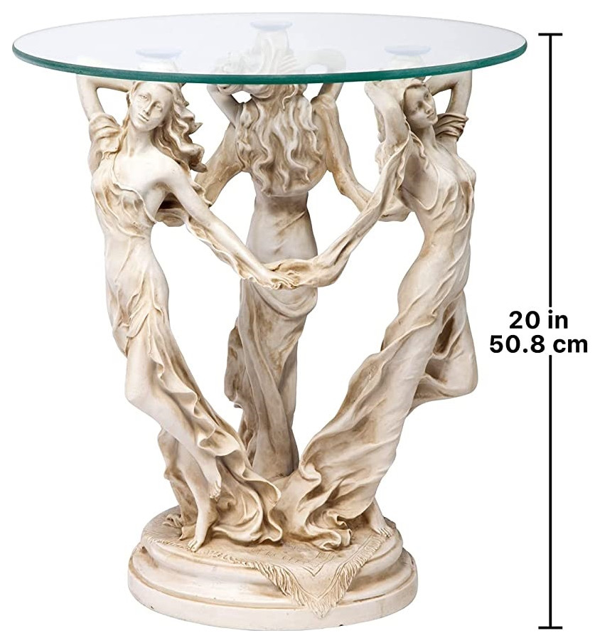 Classic End Table  Greek Muses Sculpture With Round Glass Top  Antique Stone   Farmhouse   Side Tables And End Tables   by Declusia  Houzz