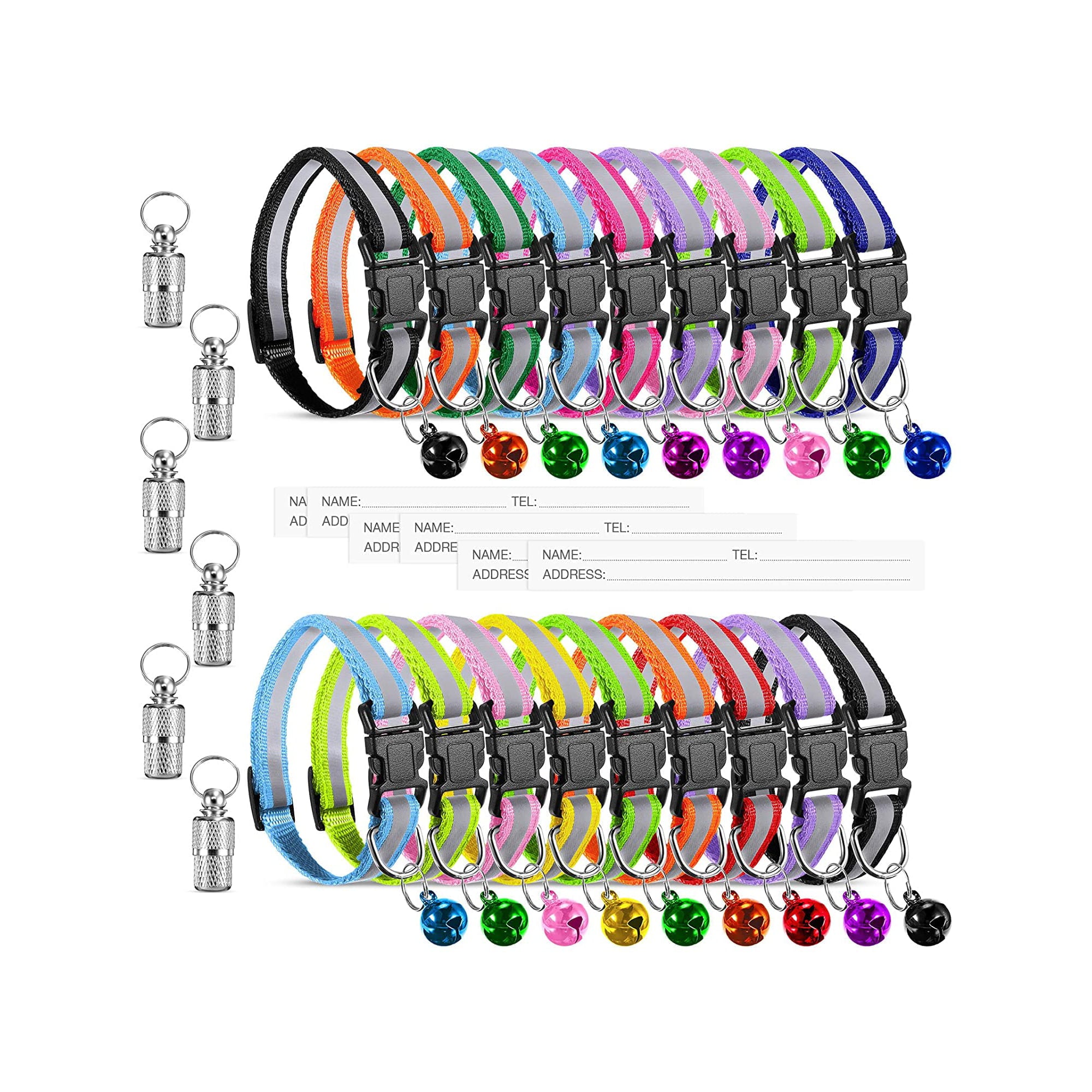 18 Piece Reflective Cat Collars with Bell Adjustable Durable Nylon Cat Collars with Safety Buckles