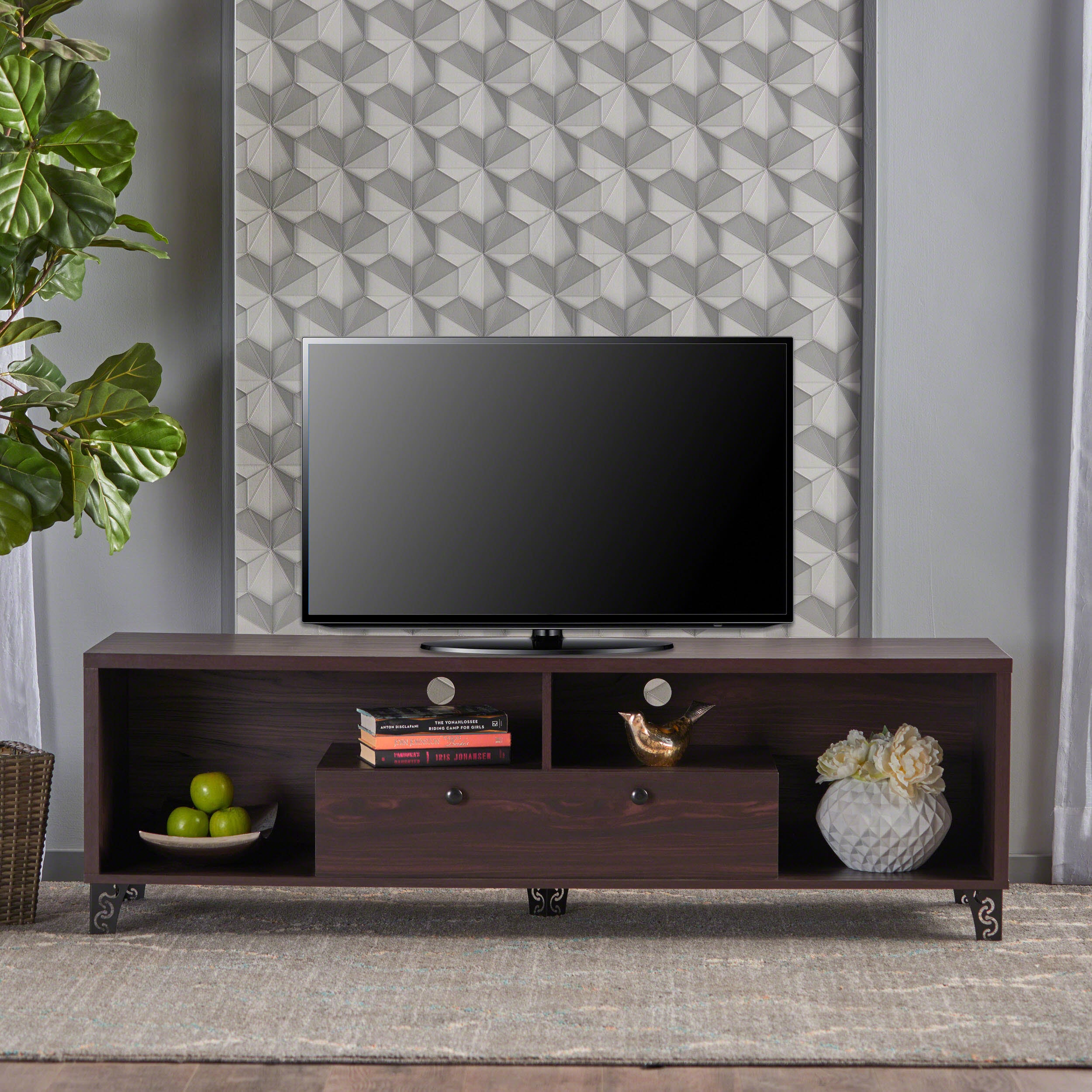 Celia Mid Century Modern Cabinet & Shelves TV Stand