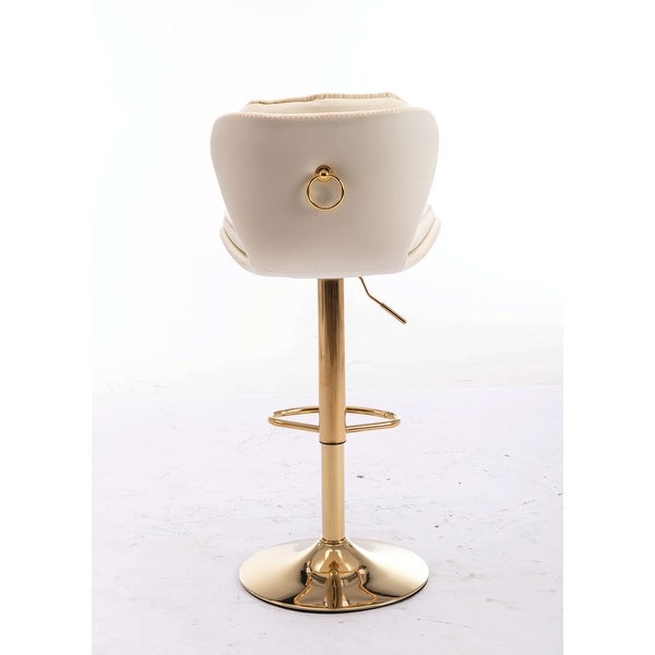 Set of 2 Bar Stools，with Chrome Footrest and Base Swivel Height Adjustable Mechanical Lifting Velvet + Golden Leg