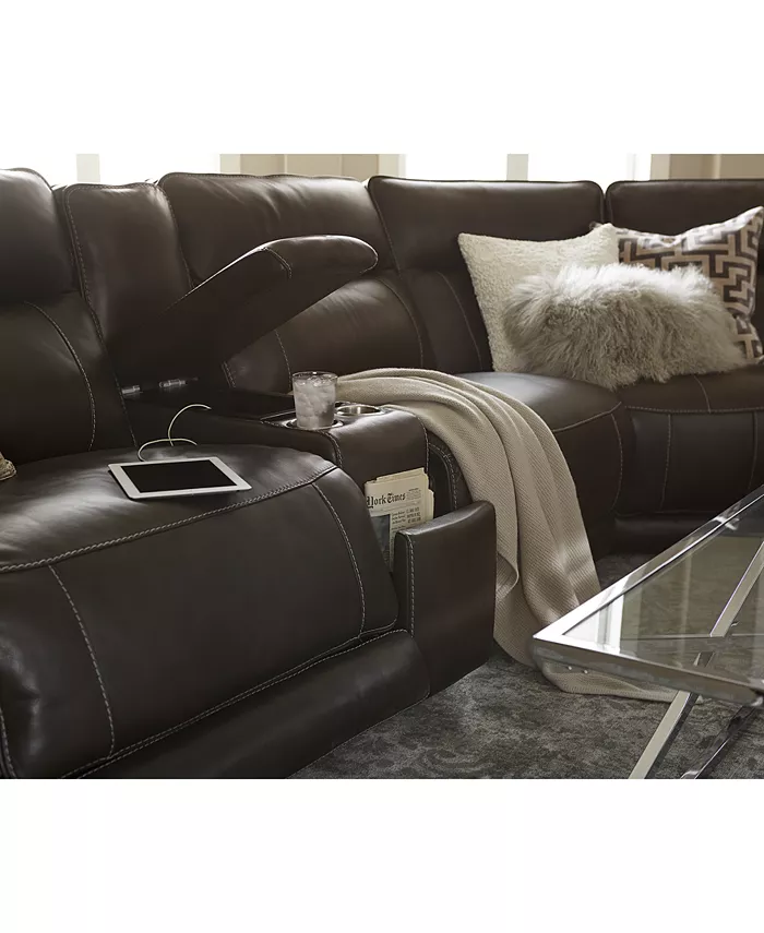 Furniture CLOSEOUT! Summerbridge 5-Pc. Leather Sectional Sofa with 2 Power Reclining Chairs Power Headrests and Console with USB Power Outlet