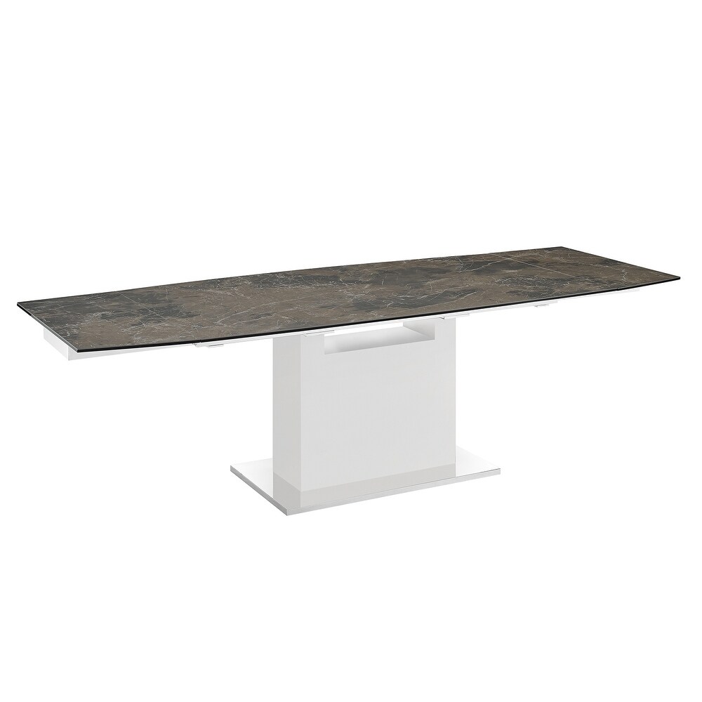 OLIVIA dining table with high gloss white lacquer base.