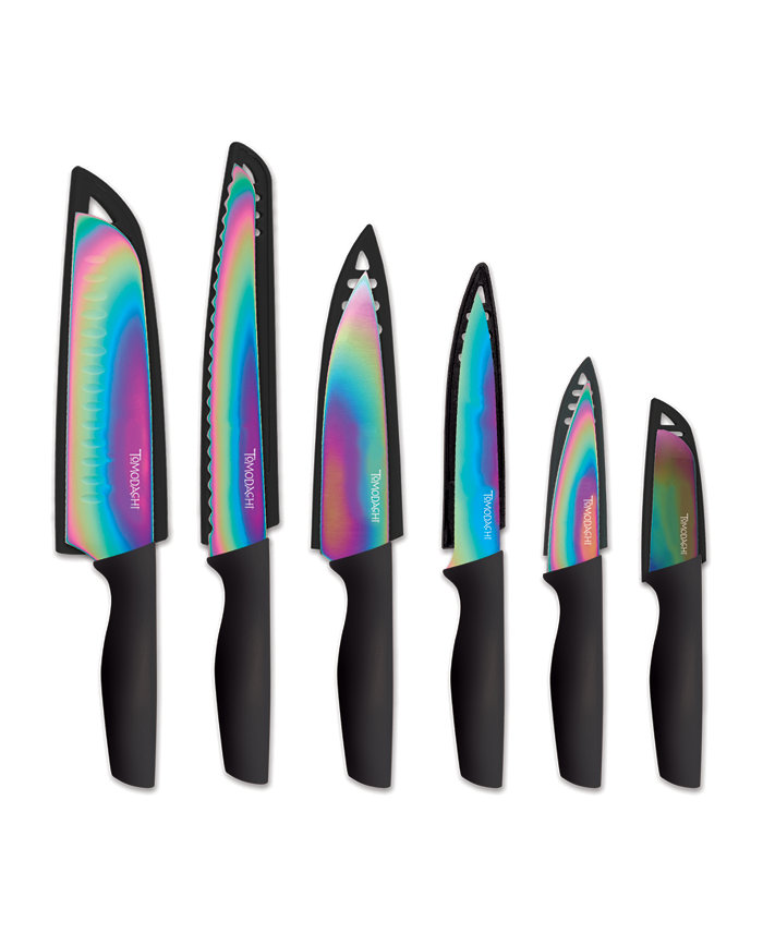 Hampton Forge Tomodachi™ Rainbow Black 12-Pc. Knife Set with Matching Blade Guards Titanium