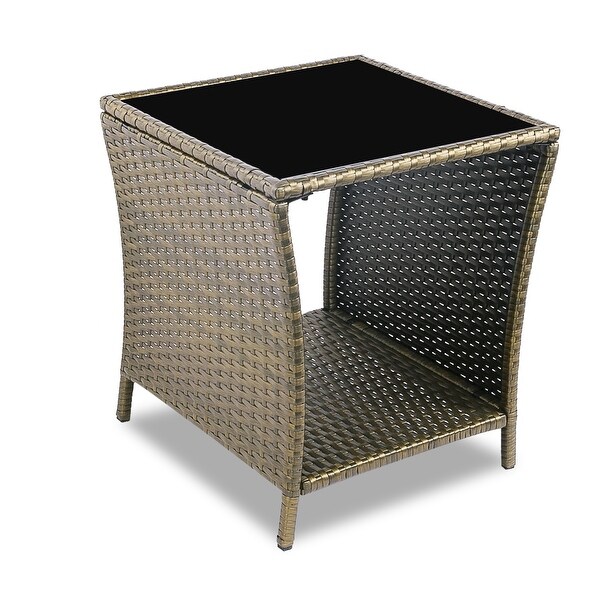 Wicker Square Side Coffee Table Glass Top and Storage Small End Tables