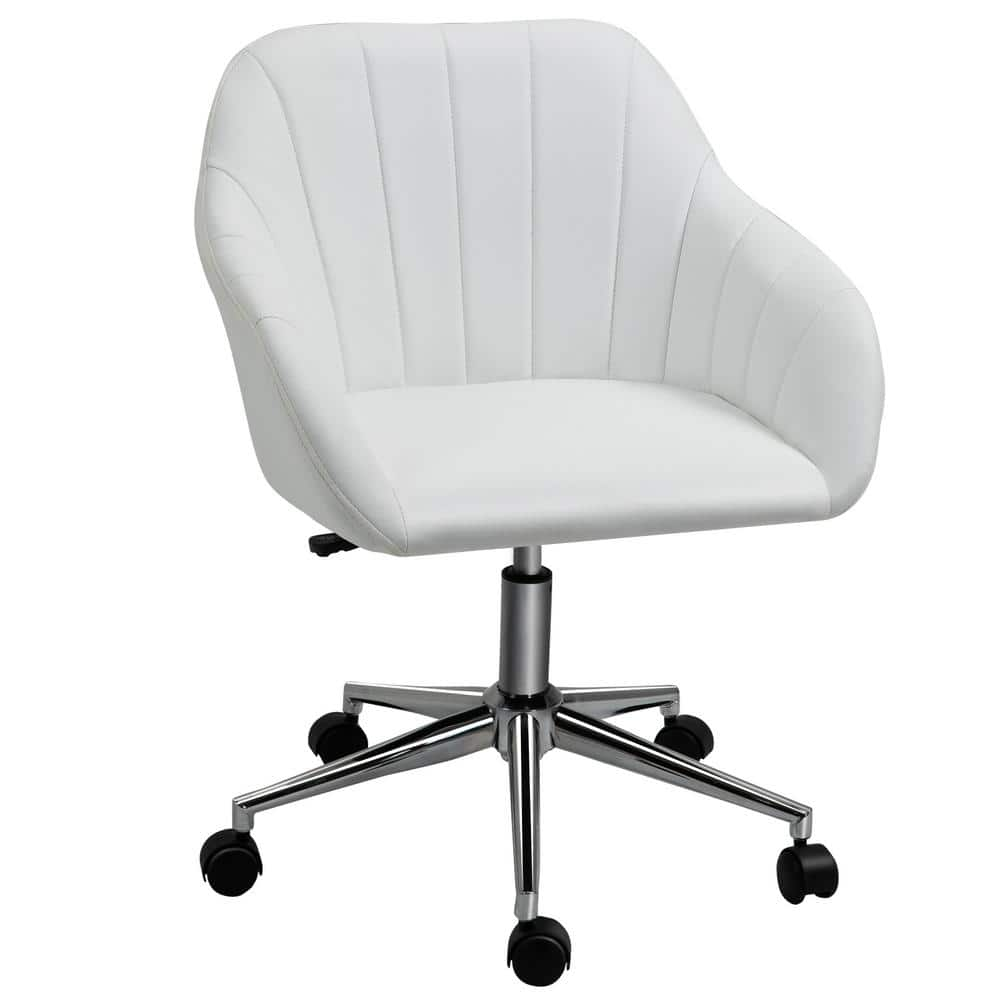 Vinsetto White, Mid-Back Home Office Chair Adjustable Height Computer Desk Chair with Padded Back and Armrests, PU Leather 921-439WT