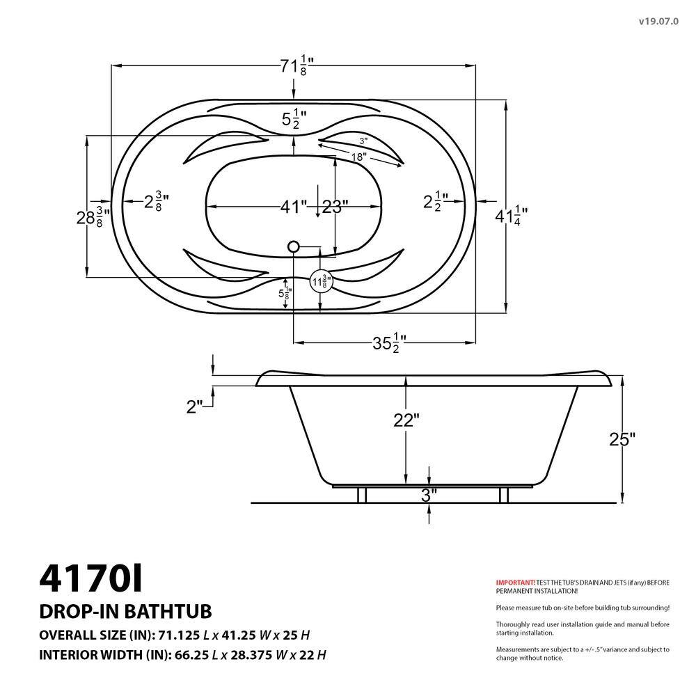 Universal Tubs Ruby Waterfall 5.9 ft. Rectangular Drop-in Whirlpool and Air Bath Tub in White HD4170IFDL