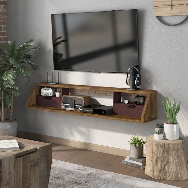 DH BASIC Modern Hickory 63-Inch Floating Media Console by Denhour