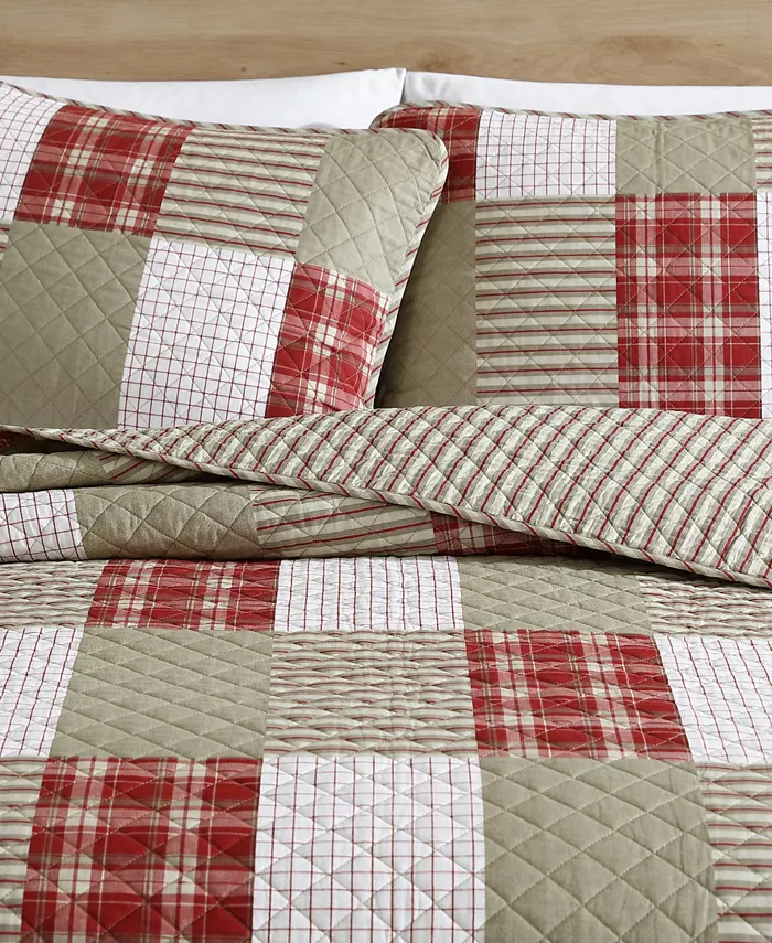 Eddie Bauer Camano Island Plaid Red Reversible 2-Piece Twin Quilt Set