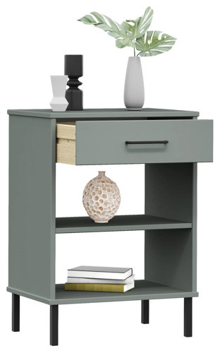 vidaXL Console Cabinet Buffet Table with Metal Legs Gray Solid Wood Pine OSLO   Transitional   Console Tables   by vidaXL LLC  Houzz