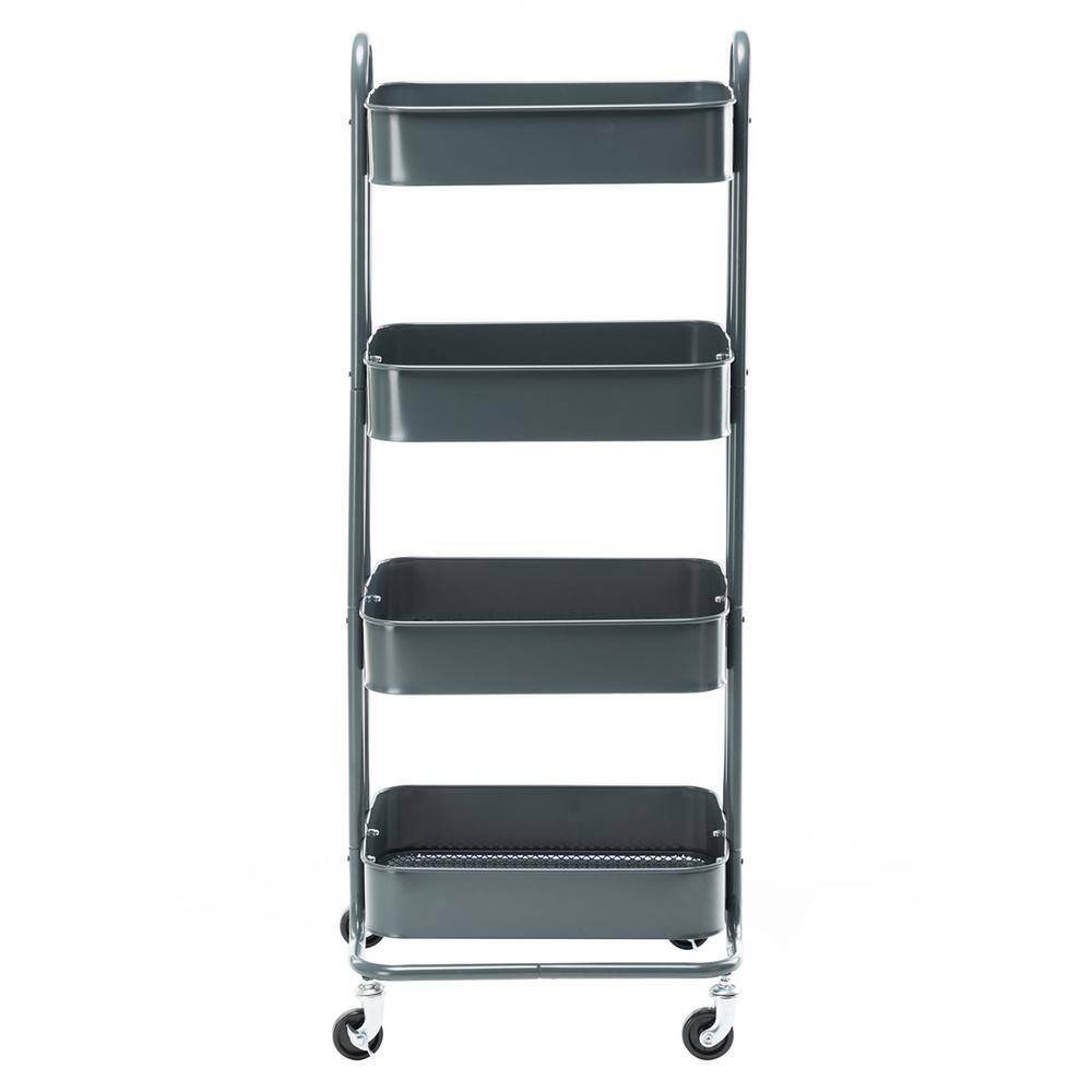 Huluwat 4-Tier Metal 4-Wheeled Shelves Storage Utility Cart in Gray RY-G-USBO4513