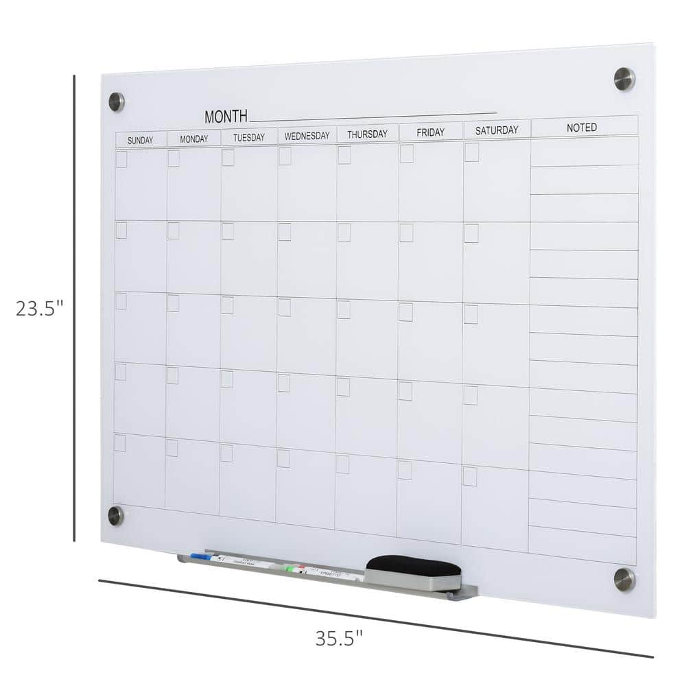 Vinsetto 35 in. x 23 in. Dry Erase Calendar Glassboard with Markers and Eraser Included 911-014