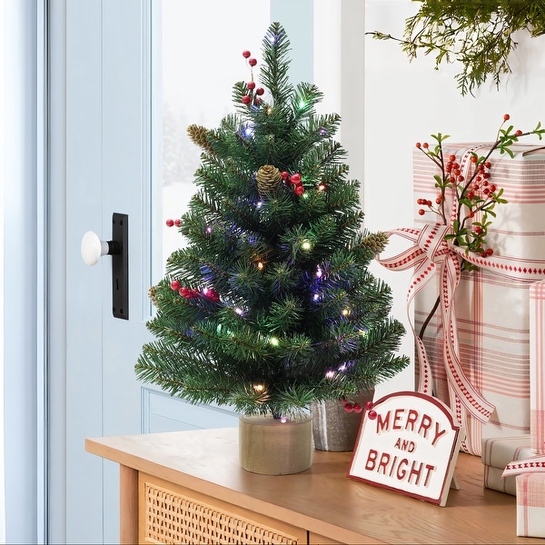 2Ft Artificial Pine Tree Potted with MultiColor Lights