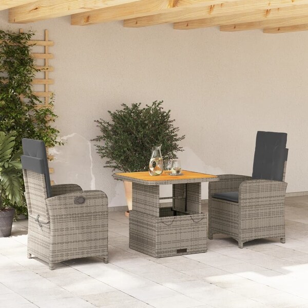 vidaXL Patio Dining Set with Cushions Outdoor Seating Gray Poly Rattan