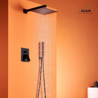 CASAINC 1-Spray Patterns with 2.5 GPM 10 in. Wall Mount Dual Shower Heads in Matte Black WF6643-10BL