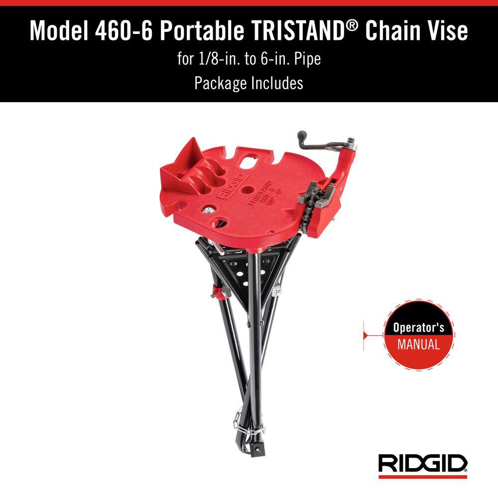 RIDGID 18 in. to 6 in. Pipe Capacity Portable TriStand Chain Vise with Integral Folding Legs  Tool Tray Model 460-A 36273