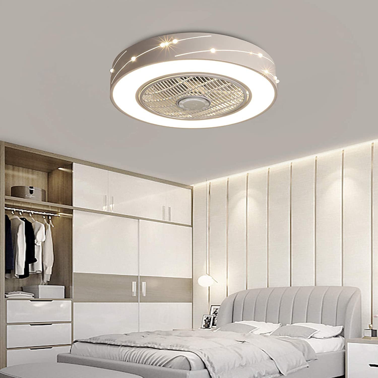 FETCOI Modern Meteor Ceiling Fan With Light Semi Flush Mount For Bedroom Kitchen