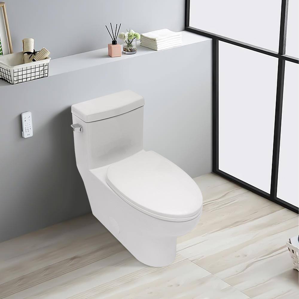 ANGELES HOME One-Piece 1.28 GPF Single Flush Round Bowl Ceramic Toilet with Soft Clsoing Seat in White W12438CK196