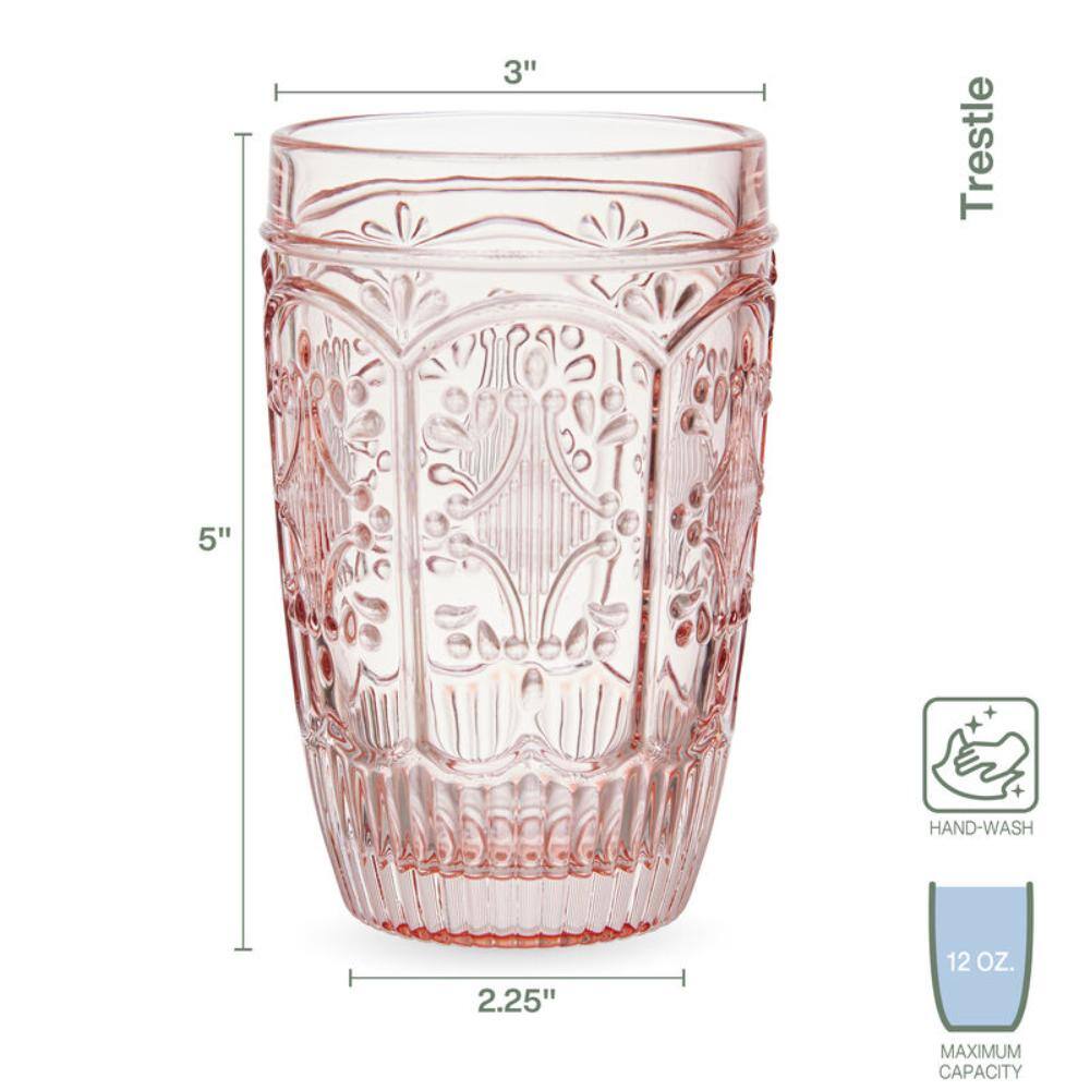 FITZ and FLOYD Trestle 12 oz Blush Highball Glass Set (Set of 4) 5289918